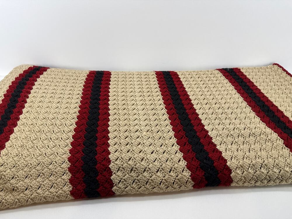 Handmade Crochet Blanket - Heavy Weight - Cream/Red/Black